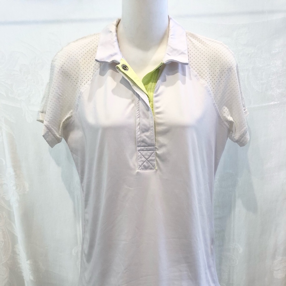 L’ETOILE SPORT White Stretch Jersey Performance Polo Shirt S $165 Tennis Golf